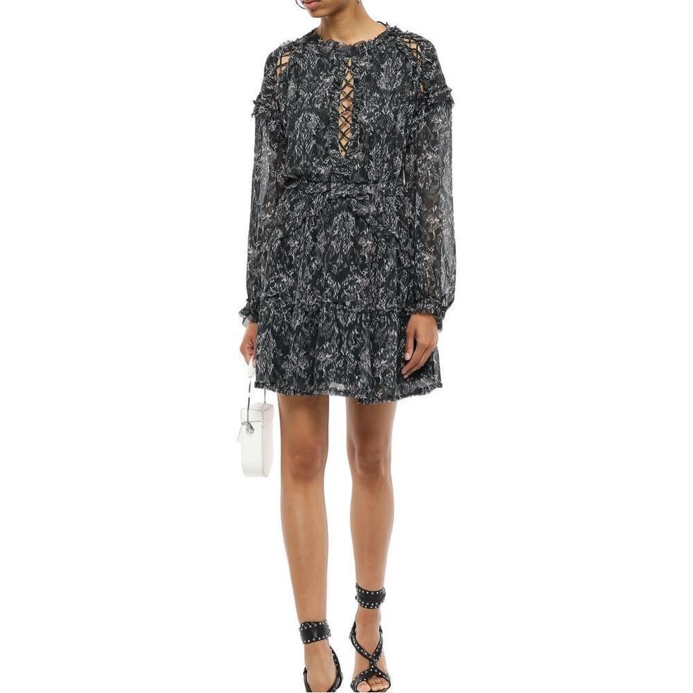 IRO Womens Darling Open-back Printed Gauze Mini Dress Black Size M / 38